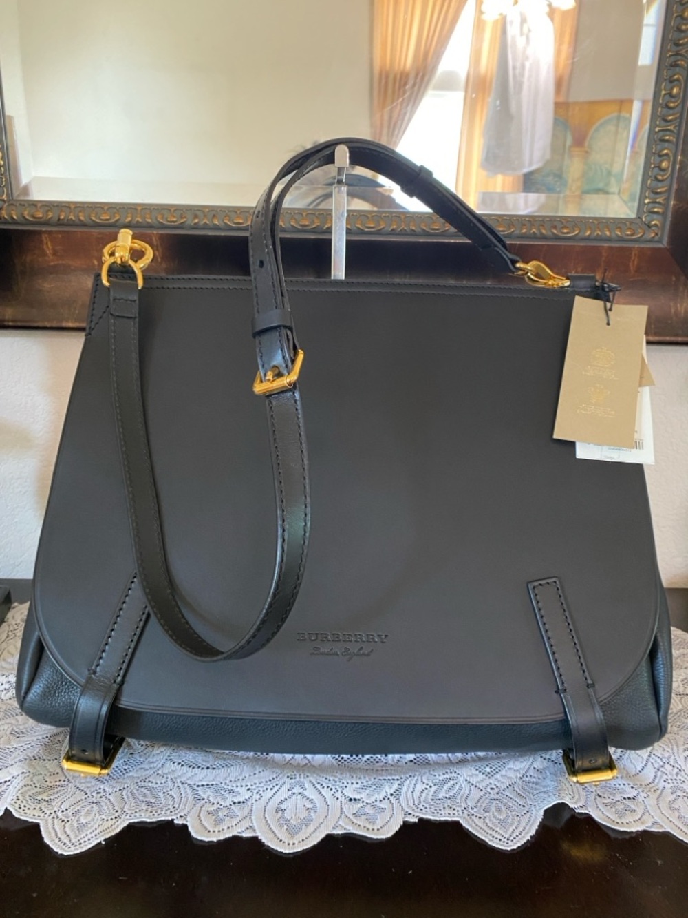 Burberry Bridle Shoulder Bag, Blk Grainy Leather, Calf Grain,Gold Tone Hardware